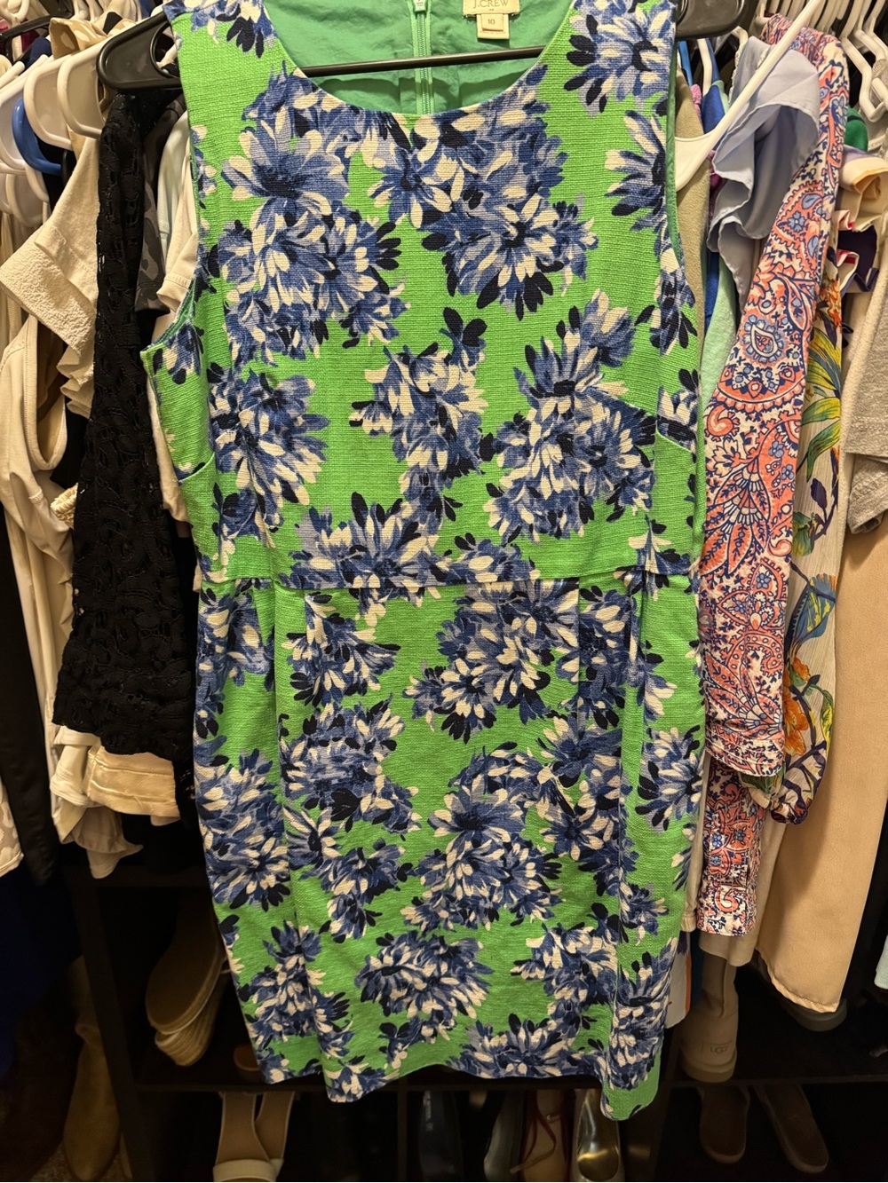 J Crew Dress Womens Floral Preppy Fit Flare Sleeveless Lined Size 10 Blue Green